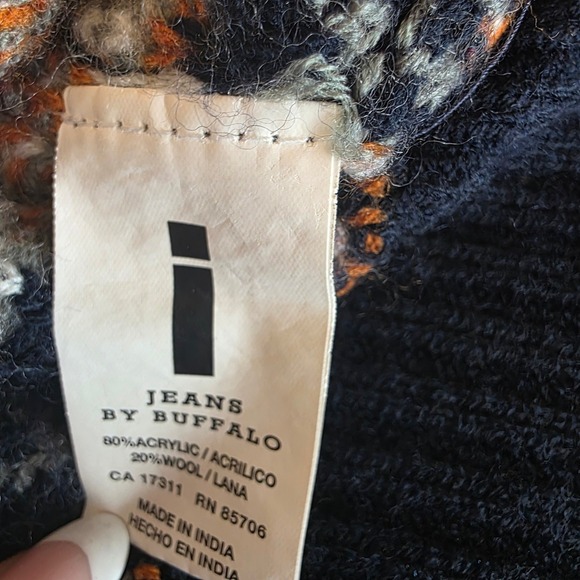 Mens Jeans By Buffalo Fair Isle Shawl Collar Cardigan Sweater Size S wool warm - Picture 3 of 8